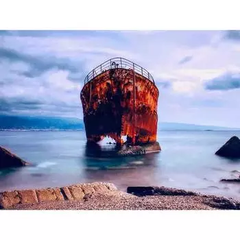 5D DIY Алмазная картина крестиком Полная круглая дрель севший на мель корабль Алмазная вышивка 20X30CM