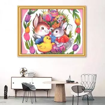 5D Diy Алмазная картина «Кролик и цыпленок», набор для вышивки крестом, полная алмазная вышивка, мозаика, художественная картина, декор из стразов, подарок Full Round 30x40cm