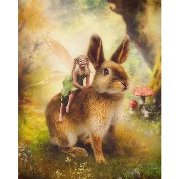 5D DIY Алмазная картина «Кролик и маленькая девочка» Набор для вышивки крестом Мозаика Алмазная вышивка Роза Полный круглый/квадратный дрель Украшение дома Round 20x30cm