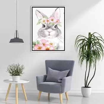 5D Diy Алмазная картина Кролик в цветочной шляпе Набор для вышивки крестом Полная алмазная вышивка Мозаика Художественная картина Стразы Декор Подарок Full Round 20x30cm