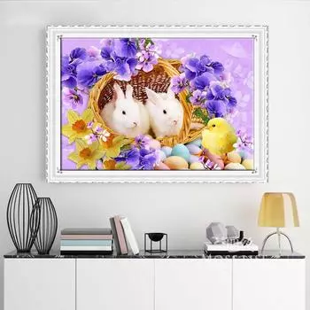5D Diy Алмазная картина «Кролик в корзине» Алмазная вышивка Мозаика Художественная картина Стразы Декор Подарок Full Round 30x40cm
