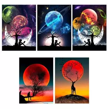 5D DIY Алмазная картина Кроваво-красная Луна Дерево Алмазная вышивка Набор для вышивки крестом Полный горный хрусталь Мозаика Домашний декор Round 20x30cm