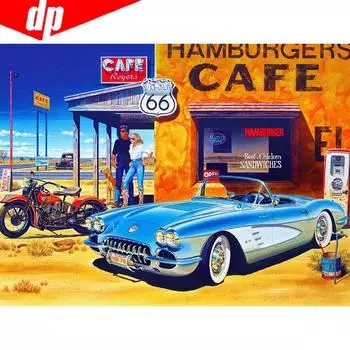 5D DIY Алмазная картина Круглая дрель Живописный автомобиль Rhinestone Картина Вышивка 20X30