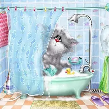 5D Diy Алмазная картина Купание Серый Кот Алмазная вышивка Полный набор аниме Наборы для вышивки крестом Домашний декор Подарок ручной работы Round 25x25cm