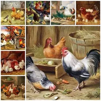 5D DIY Алмазная картина Курица Пек Рис Карта Искусство Алмазная вышивка Стразы Украшения для дома Round 20x30cm