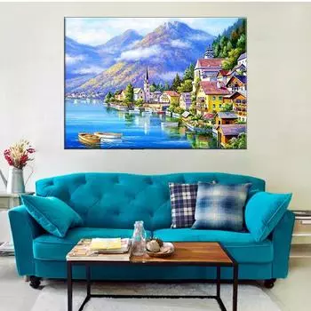 5D DIY Алмазная картина Lakeside Town Набор для вышивки крестом Мозаика Алмазная вышивка Роза Полный круглый/квадратный дрель Украшение дома Round 30x40cm