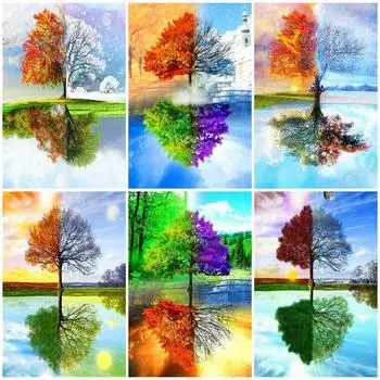 5D DIY Алмазная картина Лед и Огонь Дерево Алмазная вышивка Набор для вышивки крестом Полный горный хрусталь Мозаика Домашний декор Round 20x30cm