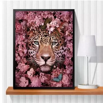 5D Diy Алмазная картина «Леопард в кустах», набор для вышивки крестом, полная алмазная вышивка, мозаика, художественная картина, декор из страз, подарок Full Round 20x30cm