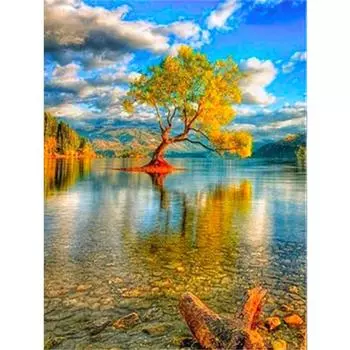 5d Diy Алмазная картина Лес Природный пейзаж Круглый Алмазная вышивка Горный хрусталь Рукоделие Декор 20X30CM