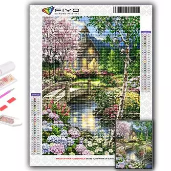 5D Diy Алмазная картина Лесная хижина Вышивка крестиком Полная алмазная вышивка Мозаика Full Round 20X30CM
