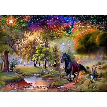 5D DIY Алмазная картина Лесная лошадь Вышивка Мозаика Вышивка крестом Горный хрусталь Украшение 20X30CM