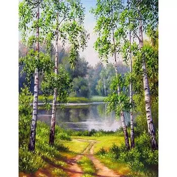 5D DIY Алмазная картина Лесной пейзаж Алмазная вышивка Полный набор мозаики Вышивка крестом Домашний декор Подарки ручной работы Round 20x30cm