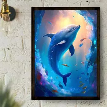 5D DIY Алмазная картина Летающий дельфин Набор для вышивки крестом Мозаика Алмазная вышивка Роза Полный круглый квадратный дрель Украшение дома Round 30x40cm