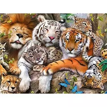 5D DIY Алмазная картина Лигер и Леопард Алмазная вышивка Полный мозаичный набор Наборы для вышивки крестом Домашний декор Подарки ручной работы Round 20x30cm