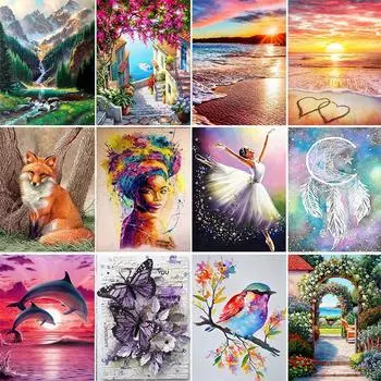 5D DIY Алмазная картина Лиса Бабочка и пейзаж Алмазная вышивка Набор для вышивки крестом Полный горный хрусталь Мозаика Домашний декор Round 20x30cm