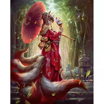 5D DIY Алмазная картина Лиса Девушка Набор для вышивки крестом Мозаика Алмазная вышивка Роза Полный круглый/квадратный дрель Украшение дома Round 20x30cm