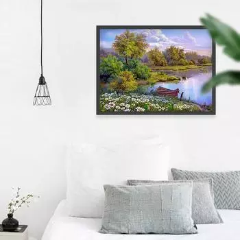 5D DIY Алмазная картина лодка Пейзаж Вышивка крестом Полная Алмазная вышивка Горный хрусталь Мозаика значок Домашний декор Full Round 20X30CM