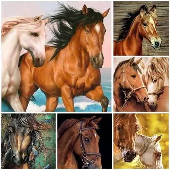 5D DIY Алмазная картина Лошадь Бег Алмазная вышивка Стразы Украшения для дома Round 20x30cm