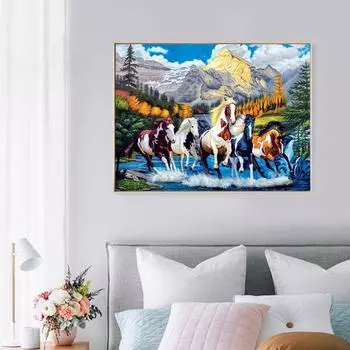 5D DIY Алмазная картина Лошадь бежит Вышивка крестом Горный хрусталь Мозаика Декор 20X30CM