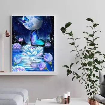 5D DIY Алмазная картина Лотос и бабочка Набор для вышивки крестом Мозаика Алмазная вышивка Роза Полный круглый/квадратный дрель Украшение дома Round 30x40cm