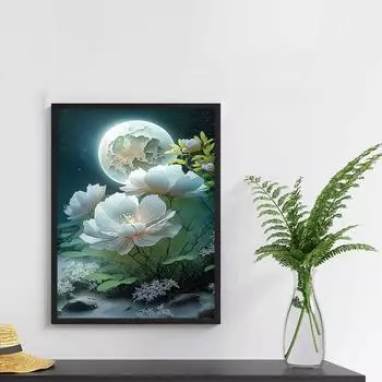 5D DIY Алмазная картина Лотос и Луна Набор для вышивки крестом Мозаика Алмазная вышивка Роза Полный круглый/квадратный дрель Украшение дома Round 30x40cm