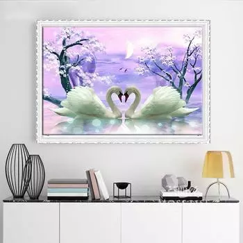 5D Diy Алмазная картина Любовь Лебедь Вышивка Мозаика Художественная картина Стразы Декор Подарок Full Round 30x40cm