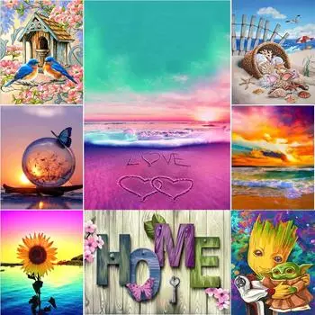 5D DIY Алмазная картина Любовь пляжные пейзажи Алмазная вышивка Набор для вышивки крестом Горный хрусталь Мозаика Домашний декор Round 20x30cm