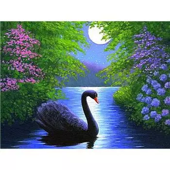 5D Diy Алмазная картина Лунный лебедь Алмазная вышивка Крестом Домашний декор Подарки ручной работы Round 20x30cm