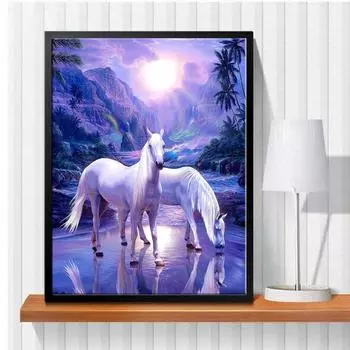 5D Diy Алмазная картина Лунный свет Белая лошадь Набор для вышивки крестом Полная алмазная вышивка Мозаика Художественная картина Стразы Декор Подарок Full Round 20x30cm