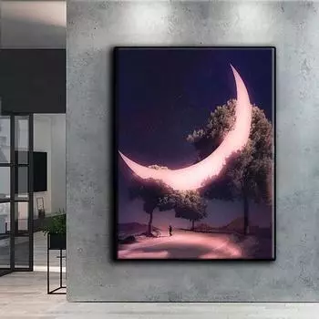 5D Diy Алмазная картина «Лунный свет и деревья», набор для вышивки крестом, полная алмазная вышивка, мозаика, художественная картина, декор из стразов, подарок Full Round 20x30cm
