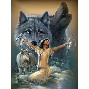 5d Diy Алмазная картина Лупа Индия Мозаика Фотографии Стразы Индийские женщины и волк Украшение дома для подарка Full Round 20x25CM