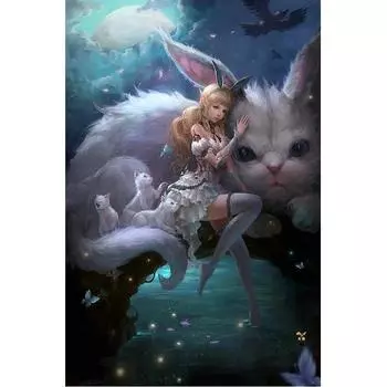 5D DIY Алмазная картина Маленькая девочка и кролик Набор для вышивки крестом Мозаика Алмазная вышивка Роза Полный круглый/квадратный дрель Украшение дома Round 20x30cm