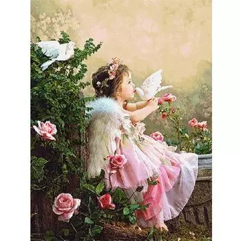 5D DIY Алмазная картина Маленькая девочка и птица Картина Стразы Полный дрель Алмазная вышивка Домашний декор Настенное искусство Full Round 20X30CM