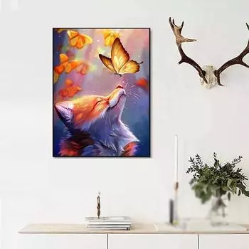 5D Diy Алмазная картина Маленькая лиса и бабочка Набор крестиков Полная алмазная вышивка Мозаика Художественная картина Стразы Декор Подарок Full Round 20x30cm