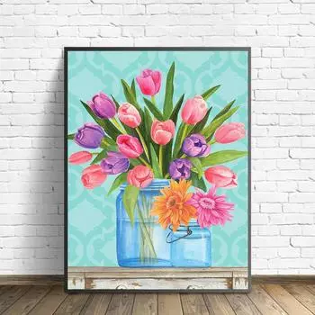 5D DIY Алмазная картина Маленькие цветы Набор для вышивки крестом Мозаика Алмазная вышивка Полный круглый квадратный дрель Украшение дома Round 30x40cm