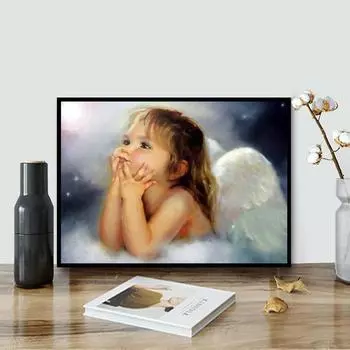 5D DIY Алмазная картина Маленький ангел, набор для вышивки крестом, мозаика, алмазная вышивка, роза, полная круглая квадратная дрель, украшение для дома Round 30x40cm