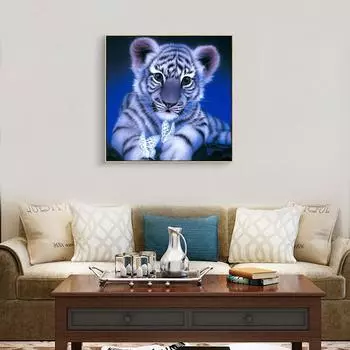 5D Diy Алмазная картина Маленький белый тигр Алмазная вышивка Полный набор аниме Наборы для вышивки крестом Домашний декор Подарок ручной работы Round 30x30cm