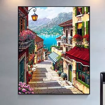 5D DIY Алмазная картина Маленький городок Картина Вышивка Крестом Горный хрусталь Мозаика Домашний декор 20X30CM