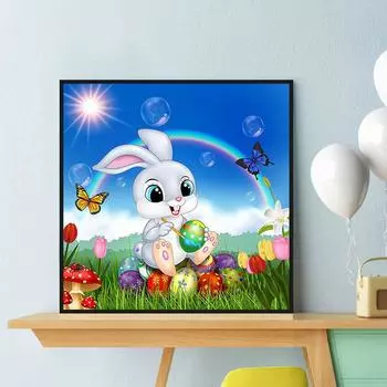 5D Diy Алмазная картина Маленький кролик на траве Алмазная вышивка Полный набор аниме Наборы для вышивки крестом Домашний декор Подарок ручной работы Round 30x30cm