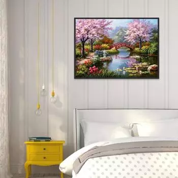 5D DIY Алмазная картина Маленький мост и текущая вода Алмазная вышивка Роза Полный круглый/квадратный дрель Украшение дома Round 30x40cm