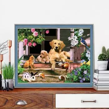 5D DIY Алмазная картина Маленький золотистый ретривер Набор для вышивки крестом Мозаика Алмазная вышивка Полный круглый/квадратный дрель Украшение дома Round 30x40cm