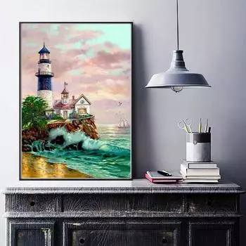 5D DIY Алмазная картина Маяк Алмазная вышивка Полный мозаичный набор Наборы для вышивки крестом Домашний декор Подарки ручной работы Round 20x30cm