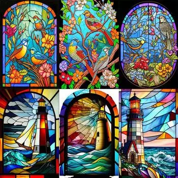 5D DIY Алмазная картина Маяк Колибри Стекло Картина Алмазная вышивка Набор для вышивки крестом Полный горный хрусталь Мозаика Украшение дома Round 20x30cm