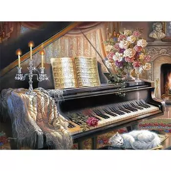 5D DIY Алмазная картина Мечта Фортепиано Алмазная вышивка Полный набор мозаики Вышивка крестом Домашний декор Подарки ручной работы Round 20x30cm