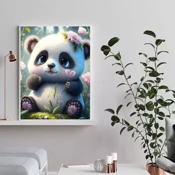 5D DIY Алмазная картина Милая гигантская панда Набор для вышивки крестом Мозаика Алмазная вышивка Роза Полный круглый/квадратный дрель Украшение дома Round 30x40cm