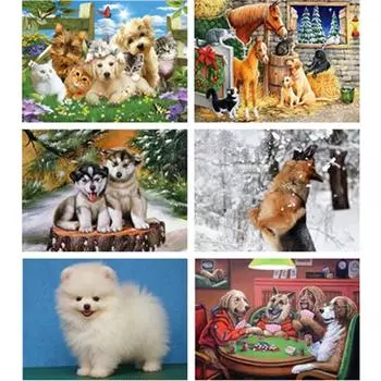5D DIY Алмазная картина Милые собаки Алмазная вышивка Набор для вышивки крестом Полный горный хрусталь Мозаика Домашний декор Round 20x30cm