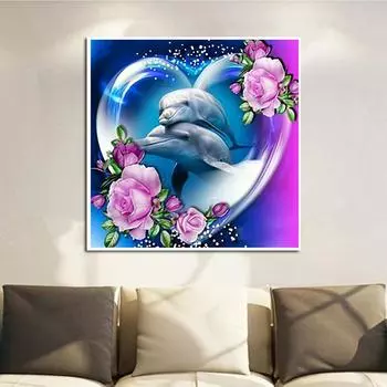 5D Diy Алмазная картина Милый Дельфин Алмазная вышивка Полный набор аниме Наборы для вышивки крестом Домашний декор Подарок ручной работы Round 30x30cm