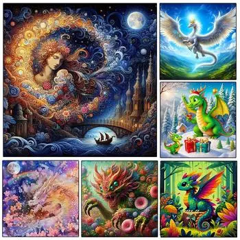 5D DIY Алмазная картина Милый дракон Полная Алмазная мозаика Мультфильм Животное Вышивка крестом Изделия ручной работы Стразы Декор Детский подарок Full Round 20x20CM