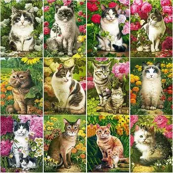 5D DIY Алмазная картина Милый кот Алмазная вышивка Симпатичные домашние животные Вышивка крестиком Полный круглый дрель Домашний декор Ручной подарок Full Round 15x20CM