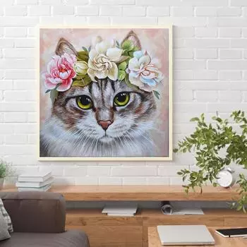 5D Diy Алмазная картина Милый кот Алмазная вышивка Полный набор аниме Наборы для вышивки крестом Домашний декор Подарок ручной работы Round 30x30cm